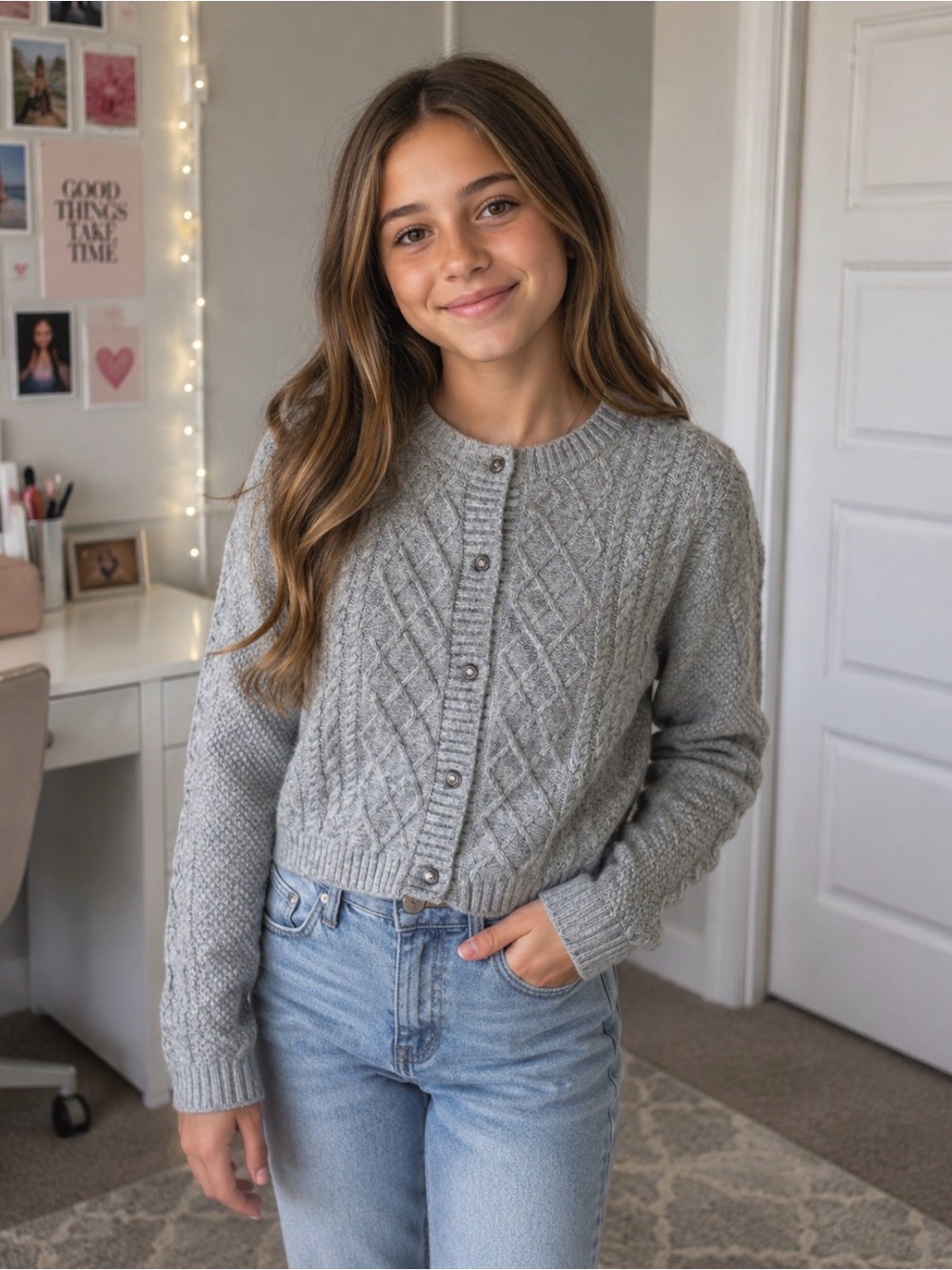 H&M CABLE-KNIT WOOL BLEND CARDIGAN SIZE 12/14 (10-12 YR) NWT‎